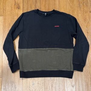 Volcom Black and Olive Striped Crewneck Sweater